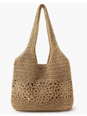 Beach Bag, Straw Beach Bags for Women, Floral Designed Beach Tote Lightweight
